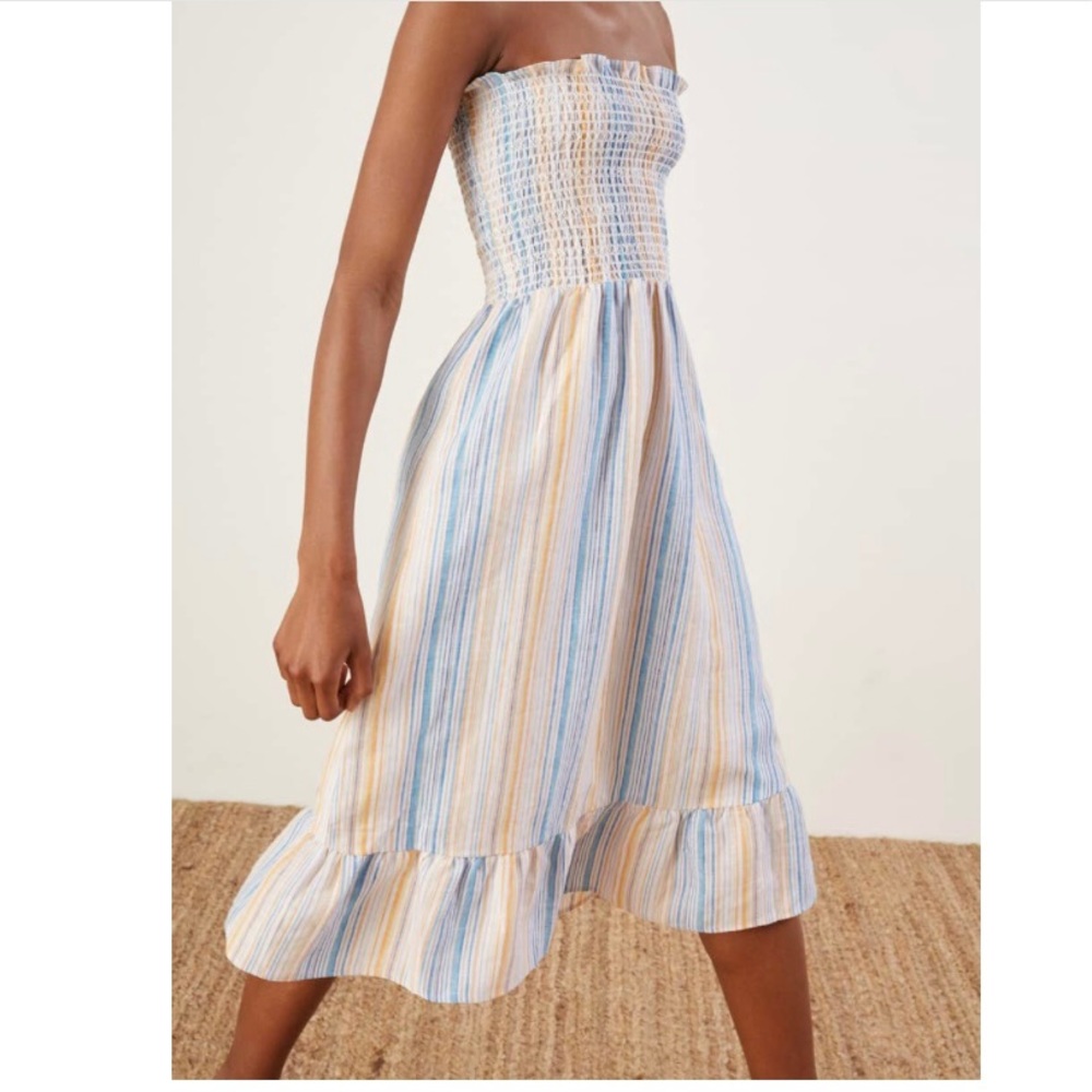 REFORMATION Marbella Striped  linen midi dress - Picture 8 of 8
